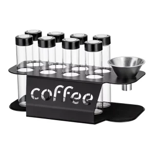 Coffee Bean Airtight Jar with Display Stand Transparent Storage Jar Test Tube Rack One-way Air Vent Portable Storage Bottle