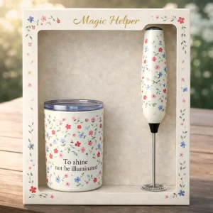 Coffee Mug Set Floral Ceramic Coffee Mug Set with Electric Milk Frother Gift Box for Home Office