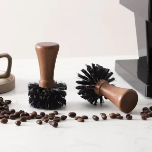 Coffee Portafilter Basket Cleaning Brush with Stiff Bristles and Rubber Wood Handle Fits 54mm/58mm Espresso Machines