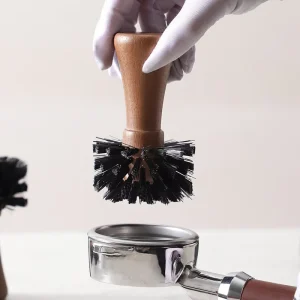 Coffee Portafilter Cleaning Brush Wooden Handle Espresso Brush for Barista Professional Coffee Grinder Cleaning Tool