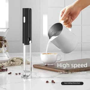 Coffee Rechargeable Electric Handheld Milk Frother with Stand Automatic Stainless Steel Blade for Foam Drinks in Kitchen