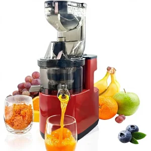 Cold Press Juicer Machines Slow Masticating High Yield Pulp Separation Easy Clean Stainless Steel Wide Feed Chute (Red) Home