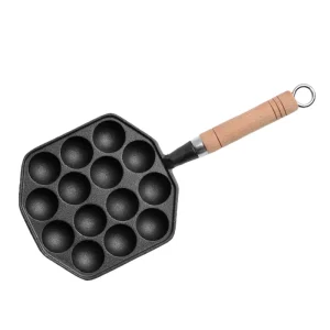 Commercial 14 Hole Cast Iron Takoyaki Baking Frying Pan Japanese Octopus Ball Pancake Maker Grill Pan with Handle