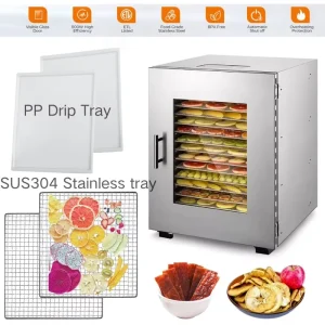Commercial 16 Trays Food Dehydrator Vegetable Dryer Machine Beef Jerky Drying Stainless Steel Fruit Dehydrator