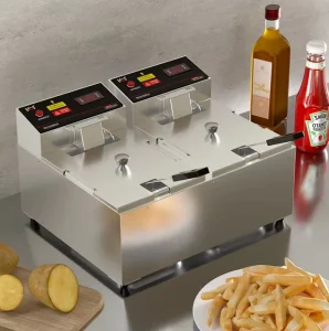Commercial 16L Table Top Stainless Steel French Fries Machine 2 Tank Potato Chip Fryer Electrical Deep Fryer