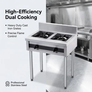 Commercial 2 Burner Gas Stove Stainless Steel Heavy Duty Dual Burner Range for Restaurant Kitchen Catering