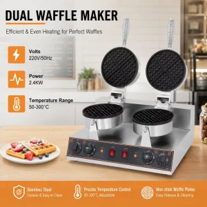 Commercial 2.4kW Double Headed Fully Automatic Electric Stainless Steel Waffle Maker Machine Energy Saver Non Stick Coating