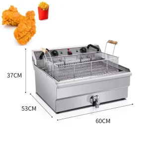 Commercial 20 Litres Stainless Steel Deep Fryer Fritters Large Capacity Tornado Potato Electric 1500W Industrial Fryer ISO