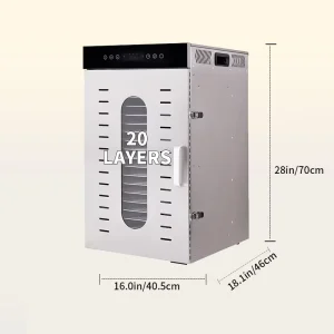 Commercial 20 Tray Large Capacity Stainless Steel Food Dehydrator with Motor 1500W 1-Year Warranty