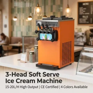 Commercial 3 Flavor Soft Ice Cream Machine 20L/H High Output Air-Cooled Countertop Soft Serve Maker with Digital Panel