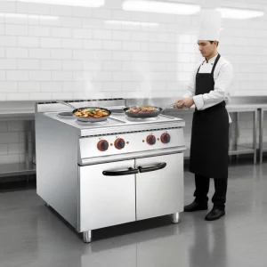 Commercial 4 Burner Electric Hot Plate Range with Cabinet Stainless Steel Restaurant Kitchen Equipment 4 Head Round Plate Stove