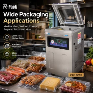 Commercial 400mm Seal Bar with Air Suction for Restaurant Raw Meat Fresh Keeping DZQ 400 Vacuum Packaging Machine