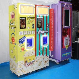 Commercial Automatic Popcorn Vending Machine 220V Coin Operated Flavored Popcorn Maker with Coin and Bill Acceptor