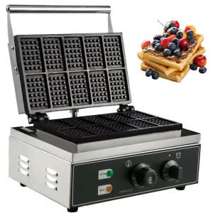 Commercial Belgian Thick Waffle Maker Food Industry High Efficiency Electric Machine Non-Stick Coating 10 Per Batch Yield 304
