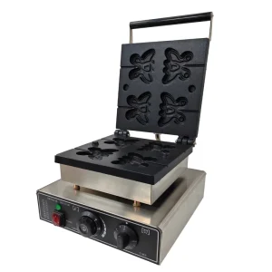 Commercial Butterfly Shaped Waffle Maker Custom Waffle Molds & Multi-Voltage Plugs Available Adjustable Temp Electric Waffle