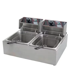 Commercial Counter Top Electric Deep Fryer with 6L+6L Tank Automatic Temp Oil Tap Big Capacity French Fries Frying Machine