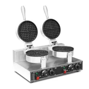Commercial Double Head Electric Waffle Baker Stainless Steel Round Waffle Maker Machine for Cafe HC 002 2.5KW