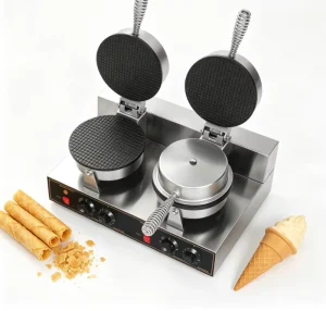 Commercial Double Head Ice Cream Waffle Cone Maker Stainless Steel Egg Roll Machine With Temp Control for Snack Shop