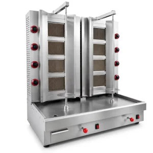 Commercial Double Row 4 Burner Vertical Gas Shawarma Machine Doner Kebab Grill with Dual Rotisserie Spits for Output Catering