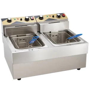 Commercial Double Tank Electric Deep Fryer Stainless Steel French Fries Chicken Chip Fryer Machine With Basket Adjustable Temp