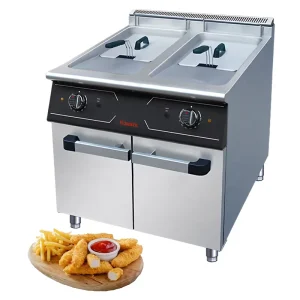 Commercial Double Tank Electric Fryer Cabinet Stainless Steel Restaurant Kitchen Equipment 2 Basket Deep Fat Frying Machine