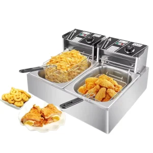 Commercial Dual cylinder Electric Fryer with Timer Fried Chicken and Rice Chip Frying Machine Customizable for Factories
