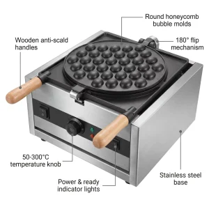 Commercial Egg Waffle Maker 2000W Electric Round Bubble Waffle Machine 180 Flip Non Stick Eggette Maker