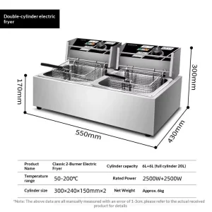 Commercial Electric 6L Deep Fryer for Fast Food Restaurants and Home Use for Fried Chicken and Potato Chips