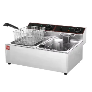Commercial Electric Countertop French Fries Churros Fryer Double Tanks 12L Capacity 2.5+2.5kW Power for Fast Food