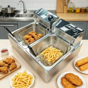 Commercial Electric Deep Fryer 6L+6L Two Tank Double Basket Adjustable Temperature Chicken Chips Frying for Restaurant Kitchen