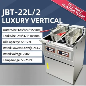 Commercial Electric Deep Fryer Dual Tank 20L+20L Stainless Steel 8.4KW Smart Computer Control Easy Clean French