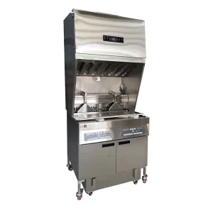 Commercial Electric Deep Fryer with Ventless Range Hood and Automatic Basket Lift for Fast Food Restaurant Kitchen Equipment