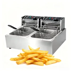 Commercial Electric Double Countertop Deep Fryer Stainless Steel 2500W for Hotels & Street Food