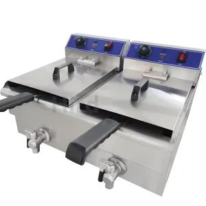 Commercial Electric Double Deep Fryer 10+10L Temperature Control Removable 20L Stainless Steel Oil Container Basket