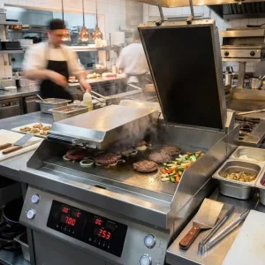 Commercial Electric Double Sided Griddle Burger Patty Clamshell Grill Fast Food Cooking Equipment