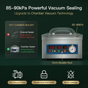 Commercial Electric Food Vacuum Sealer Chamber Packing Machine Double Seal Plastic Automatic 1.1-2.0L Capacity Meat Liquid
