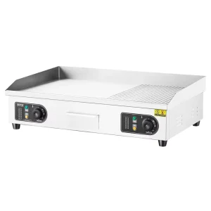 Commercial Electric Griddle 2800W Countertop Half Flat Top Grill Stainless Steel Griddle Grill with 2 Shovels 2 Brushes