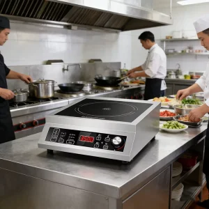 Commercial Electric Induction Cooker Single Burner Stainless Steel Toughened Glass Panel 3500W Touch Control Outdoor