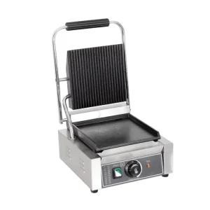 Commercial Electric Single Head Contact Sandwich Panini Press Maker Grooved Flat Plate Griddle Machine