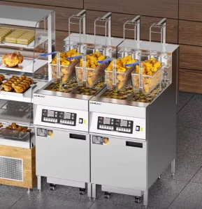 Commercial Electric Stainless Steel Deep Fryer Oil Filter Two Baskets 9KW Power Multi Voltage Crispy Fried Chicken Pork Chop