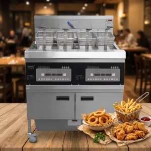 Commercial Electric Stainless Steel Deep Fryer with Double Cylinder Baskets for Fast Food