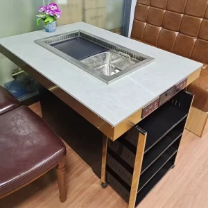 Commercial Electric Teppanyaki BBQ Grill Cooker with Hot Pot Machine 4500W Built In for Restaurant Use