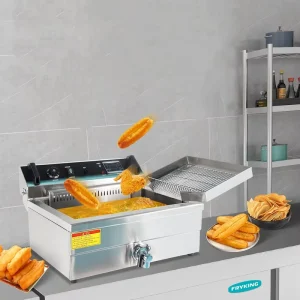 Commercial Fish Doughtstick Fryer 20L Deep Fryer Electric Counter Restaurant Fryer with Lid