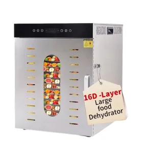 Commercial Food Dehydrator Machine Stainless Steel 12/16 Trays Fruit Dryer with Digital Timer & Temperature Control