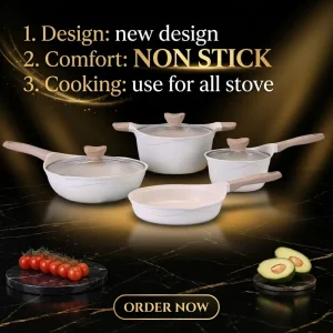 Commercial Fry Pan Aluminum Induction Cookware Set Non Stick Saucepan Soup Pot Wok Ceramic Exterior
