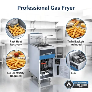Commercial Gas Deep Fryer with 2 Baskets Stainless Steel Floor Stand Fryer for Restaurant French Fries Chicken
