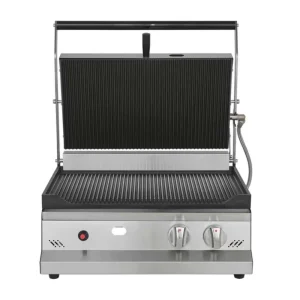 Commercial Gas Grill Griddle Panini Press Machine Whole Groove Griddle Gas Toast Griller Contact Grill for Hamburger Sandwich