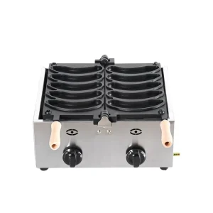 Commercial Gas Powered Banana Shaped Waffle Maker Non Stick Coating 304 Stainless Steel Push Button Control Easy