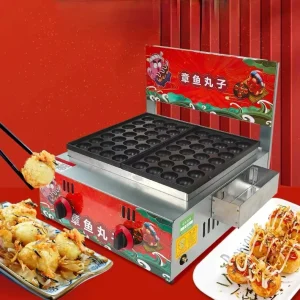 Commercial Gas Takoyaki Machine 56 Hole Double Deck Takoyaki Maker Ideal for Restaurants and Street Food Stalls