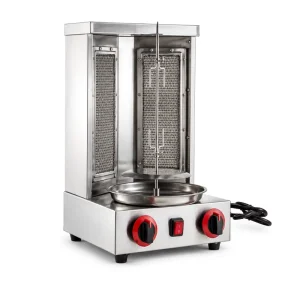 Commercial Gas Vertical Rotisserie Grill Machine LPG Shawarma Kebab Roaster with Double Burners for Restaurant Snack Equipment